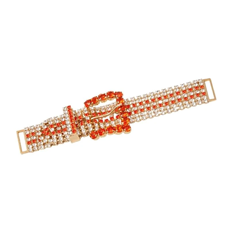 SOLID BRASS ORNAMENT mm 155X22 WITH STRASS ORANGE