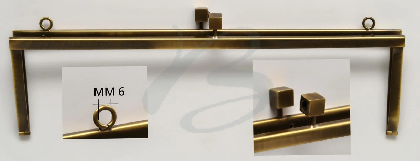 BRASS HINGE WIDTH 300 mm X HEIGHT 80 mm WITH TWO SQUARE BUTT ON AND TWO 6 mm ROU