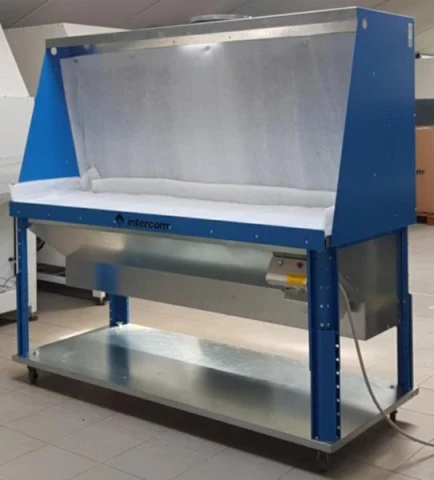 BENCH CM 180 X 55 EQUIPPED WITH SUCTION MOTOR WITH EXTRACTOR  HOOD AND WITH WHEE