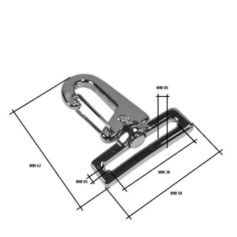 ZAMAK SNAP HOOK WITH RECTANGULAR RING 40 mm IN VARIOUS COLOURS