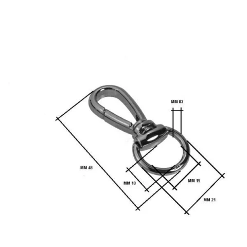 ZAMAK SNAP HOOK WITH ROUND RING 15 mm IN VARIOUS COLOURS