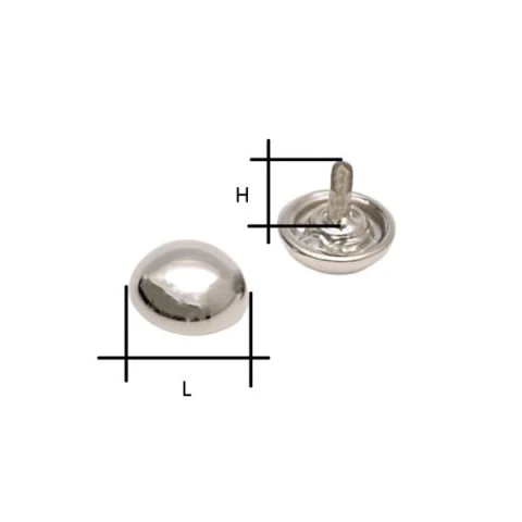 ZAMAK 1/2 SPHERE STUD WIDTH 15 mm X HEIGHT 10 mm IN VARIOUS COLOURS