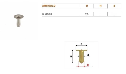 RIVETTO OTTONE TONDO VARI COLORI E MISURE